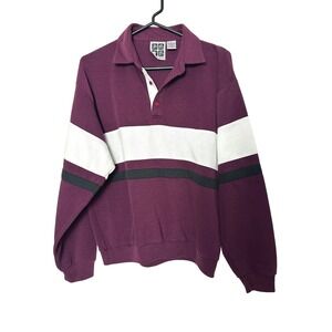 Vintage 90s Active Wear Rugby Shirt Mens L Maroon Colorblock Polo 90s collegiate